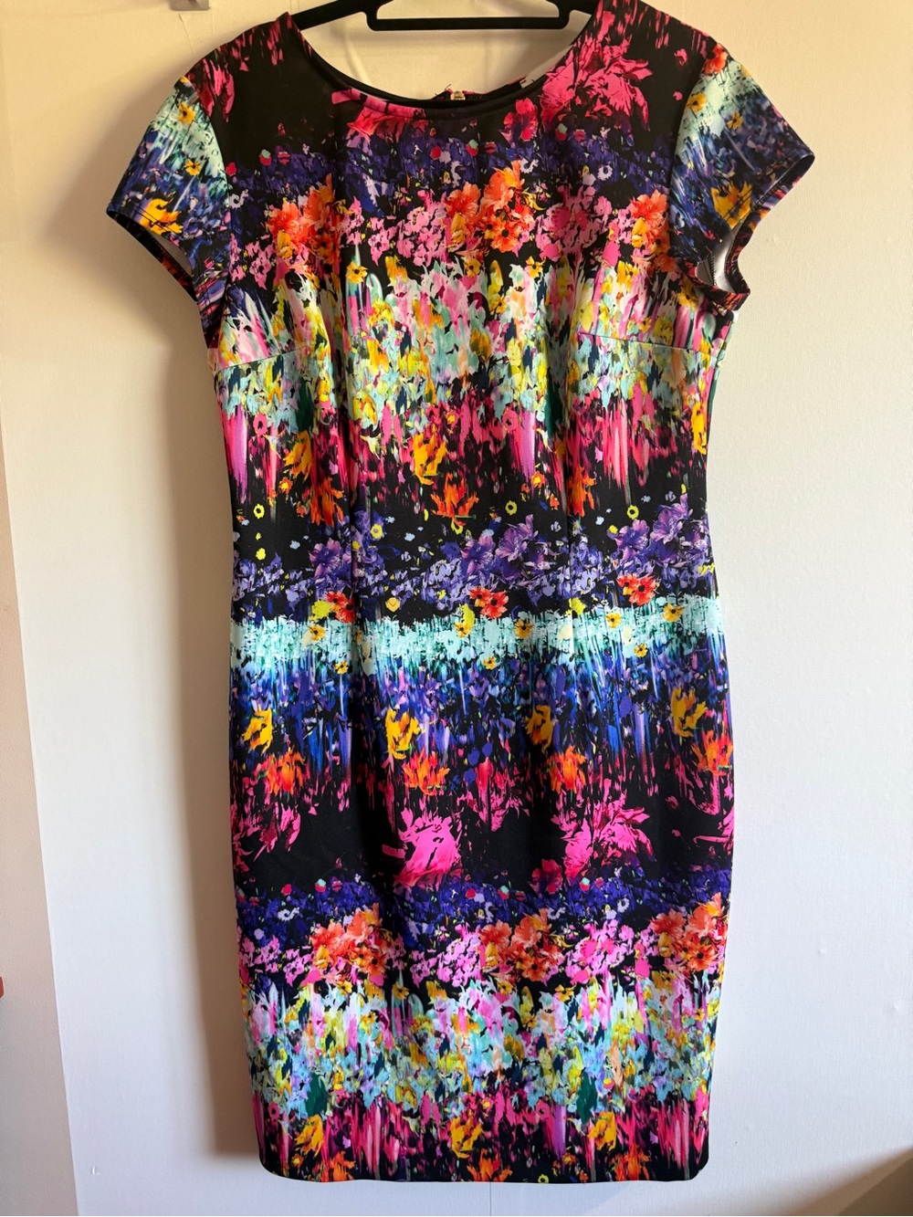 Joseph Ribkoff Size 12 Multicolor Floral Sheath Dress Exposed Pink Zip